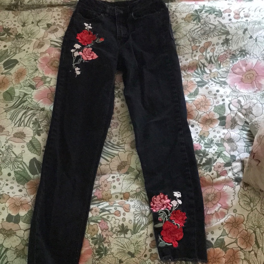 black floral jeans